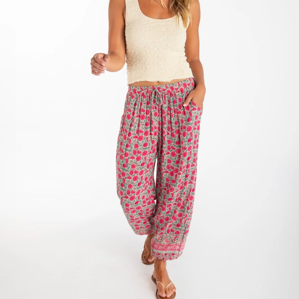 Floral Pink and Green Women's Pants